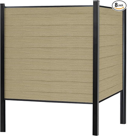 Mondaria Fence Privacy Screen with 8ft In-ground Posts, 6ft(H) x48t(W) Wood Plastic Composite Fence Panels Weather-Resistant Outdoor Fence for Backyard/Garden (Ancient Wood, 9 Posts)