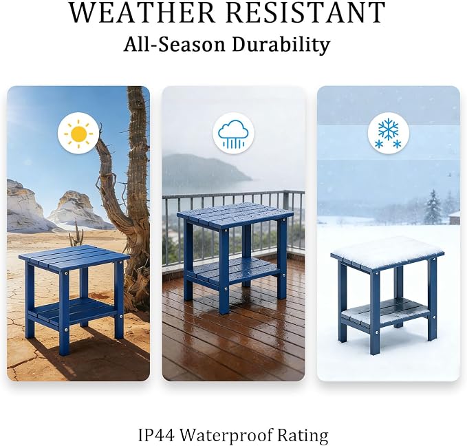OTSUN Double Layer Outdoor Side Tables, HDPE Weather Resistant Square Bedroom Living Room Small Table Nightstands Suitable for Sofa Couch Dining Pool & Patio (Dark Blue)