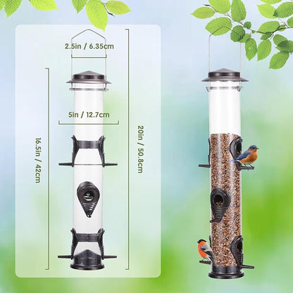 MIXXIDEA 1PK Metal Wild Bird Feeder,Squirrel Proof Bird Feeders for Outside,Hanging 6 Port Tube Bird Feeder Transparent Finch Bird Feeder for Attracting Birds in Your Lawn, Garden, Balcony – Coffee