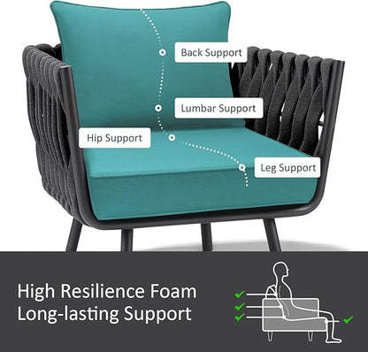Outdoor Patio Chair Cushions Set, 24" x 24", Set of 2, Water-Repellent, Fade Resistant, Deep Seat Bottom and Back Cushion for Backyard, Couch, Sofa and Patio Furniture, Turquoise
