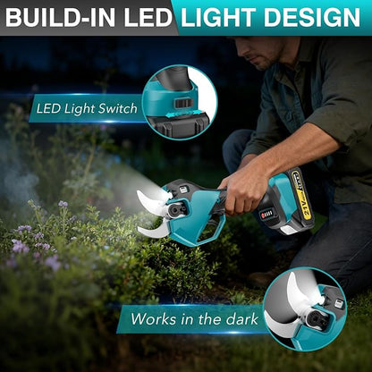 Electric Pruning Shears Cordless - Max 3.2inch Opening Diameter with LED Light & LCD Display, 1600W Brushless Heavy Duty Pruner, 4 Adjustable Size, SK5 Blades, 2 Batteries for Gardening Pruning