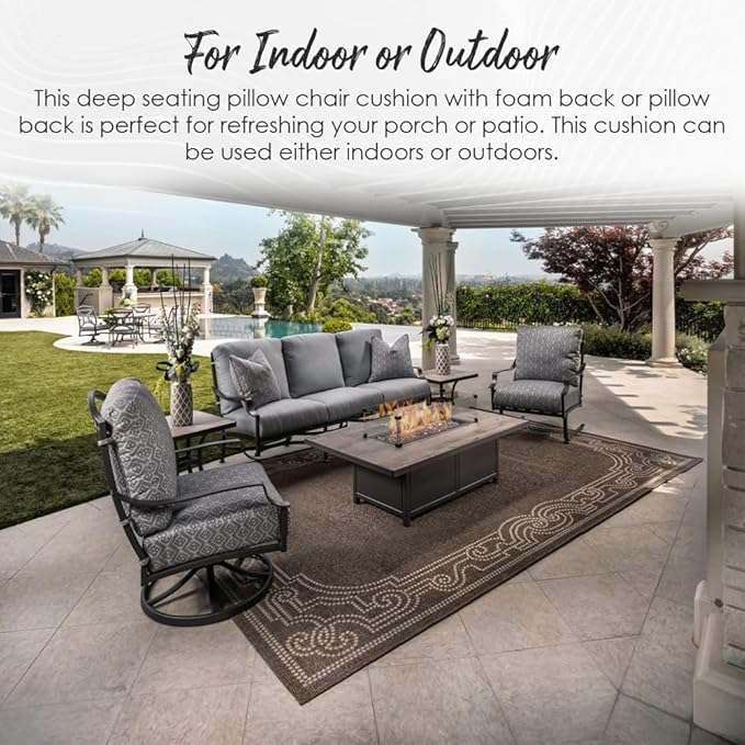 RSH DECOR: Deep Seating Chair Cushion with Pillow Back | 23” x 24” Seat | All-Weather Spun Fabric | Outdoor Cushion Set for Patio Furniture | Daelyn Cherry