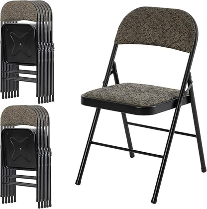DUMOS 12 Pack Folding Chairs with Padded Cushion and Back - Fabric Stackable Portable Dining Chairs Set, for Home and Office, Conference, Wedding, Party, Patio, Garden, for Indoor Outdoor, Black Grey