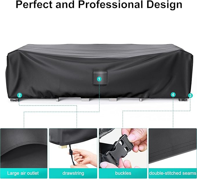 Patio Furniture Covers Waterproof, 90"L×62" W×28" H Rectangular Outdoor Furniture Set Covers , Durable Heavy Duty Oxford Patio Furniture Set Covers for Outdoor Table Chair