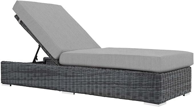 Modway Summon Wicker Rattan Aluminum Outdoor Patio Poolside Chaise Lounge Chair with Sunbrella® Fabric Cushions in Canvas Gray