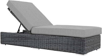 Modway Summon Wicker Rattan Aluminum Outdoor Patio Poolside Chaise Lounge Chair with Sunbrella® Fabric Cushions in Canvas Gray