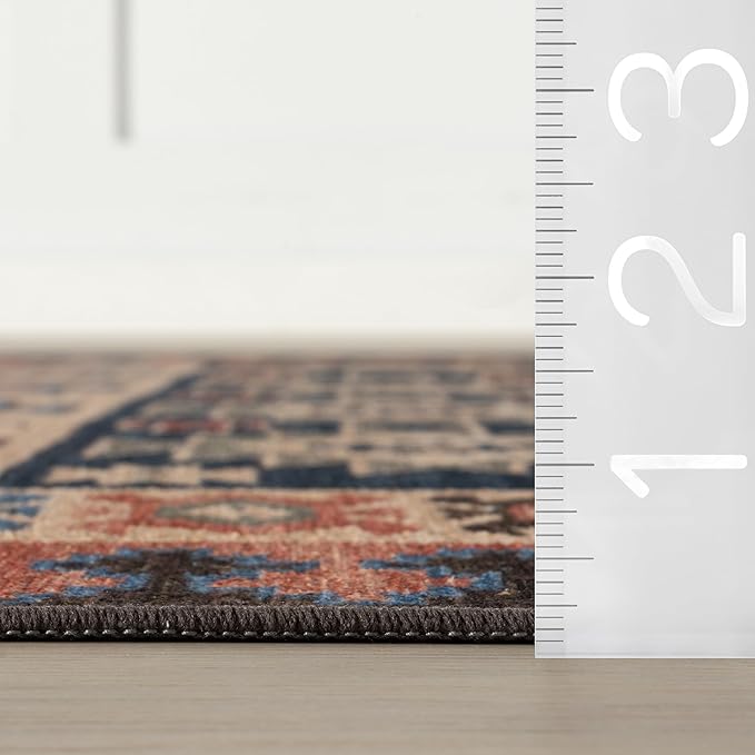 Dash & Albert Balsam Kilim Multi Machine Washable Rug, Runner-2.5 X 8 Feet, Red Geometric Pattern