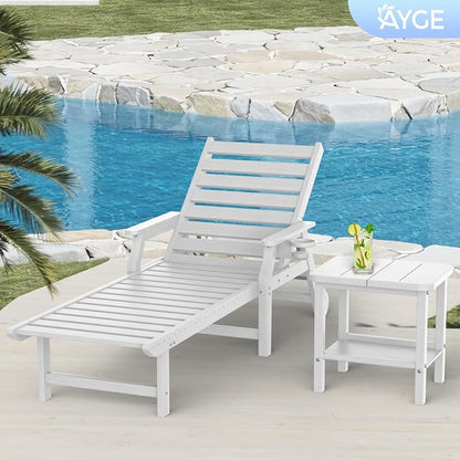Ayge 17.7" Double Outdoor Side Table, Rectangular HDPE Adirondack End Table for Patio, Lawn, Pool, Garden, Backyard，White