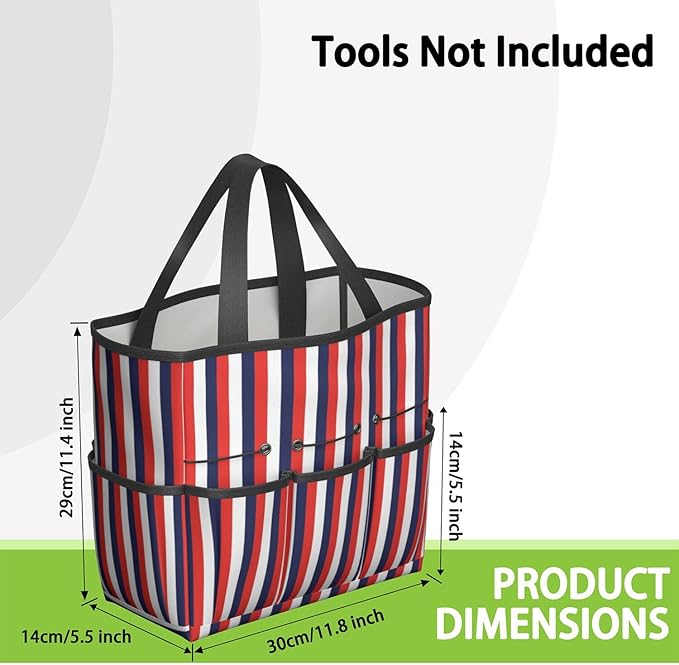 Classic Garden Tool Bag - Waterproof Blue Checkered Garden Tote with 8 Pockets, Large Storage Home Organizer Gardening Tool Oxford Bag for Garden Tools Kits Holder, Gardening Gift for Women & Men