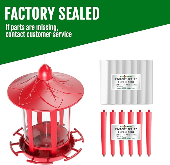 Birdream Bird Feeders for Outdoor Hanging, Assembly Required, 1-Min Easy Setup, Charming Castle Design, Attracting Cardinals Chickadees Goldfinches & Sparrows - Red