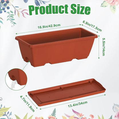 ETELI Railing Planter Box 6 Pack Balcony Planters Railing Hanging with Metal Brackets Window Boxes Deck Rail Planter for Outdoor Indoor Porch Garden Patio, Red & Black