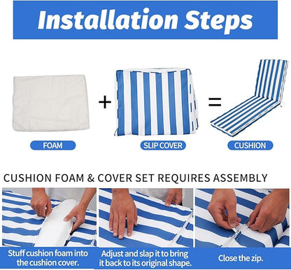 Outdoor Chaise Lounge Cushions for Patio, 72"x22"x3" Lounge Chair Cushions, Waterproof Replacement Seat Cushions for Outdoor Furniture