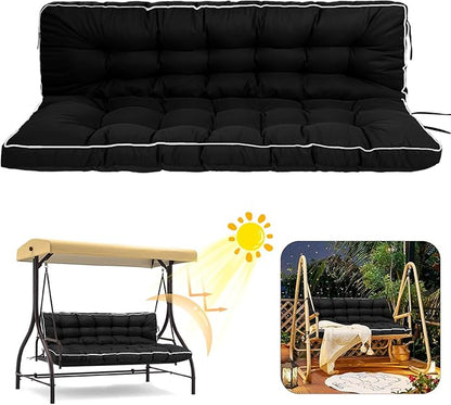 2/3 Seater Swing Replacement Cushion, Waterproof Porch Swing Cushions with Backrest, Thickened Bench Cushions for Outdoor Furniture, for Outdoor Patio Swing (Black, 70.8 * 40in)