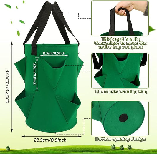 Augshy 3 Pack Upside Down Strawberry Planter Bags, 3 Gallon Hanging Grow Bags 6 Pockets with 3 Hooks Tomato Planter Topsy Turvy Planter for Strawberry Tomato Herb Vegetables House Garden