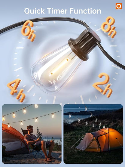 addlon 35FT Solar String Lights Outdoor, IP54 Waterproof Solar Powered with Remote & USB Port, 10+1 LED Shatterproof Bulbs, Dimmable Solar Light Outdoor for Camping Backyard Bistro Porch