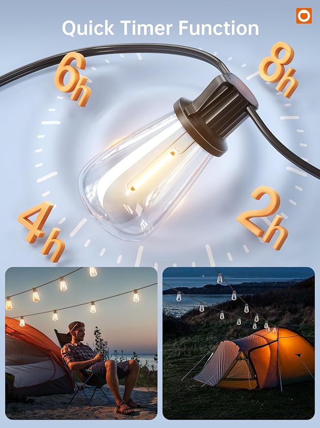 addlon 54FT(48+6) Solar String Lights Outdoor Waterproof with USB Port & Remote Control Dimmable Solar Patio Lights IP65 Solar Powered Edison LED Bulbs for Outside Bistro Camping