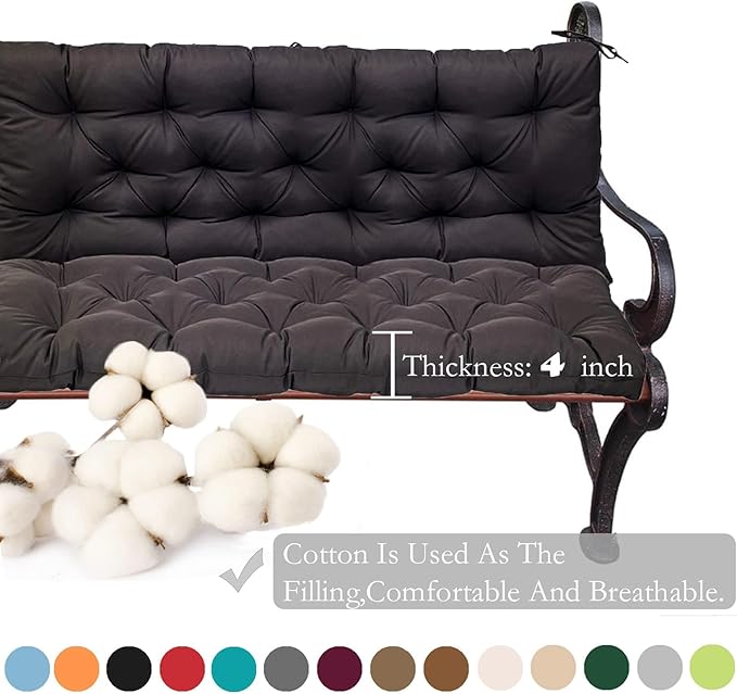 Replacement Cushions for Swing, Swing Cushions 3 Seater Replacement, Waterproof Thicken Washable Pad Cushion for Outdoor Indoor Furniture Swing Patio (Black, 40x71 inch)