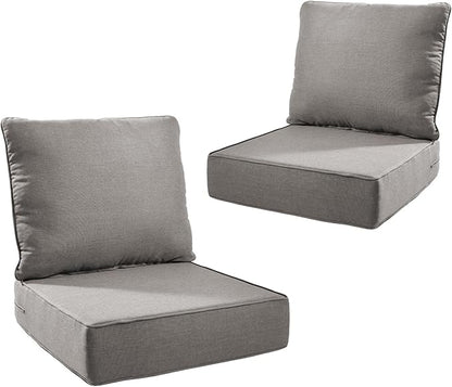 Outdoor Cushion Set for Furniture Patio Furniture, UV Resistant, Water Resistant - 6 Inch Thick Foam Garden Cushions– 24x24 Inch Patio Seat Covers for Chair/Sofa/Couch | Grey | 2-Pack |