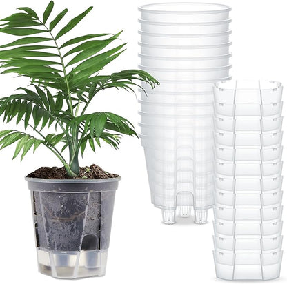 Wonderjune Self Watering Pots for Indoor Plants with Deep Reservoir and High Drainage Holes for Outdoor Plants and Flowers, Bare Root Planter (4.72'',Clear,12 Pcs)