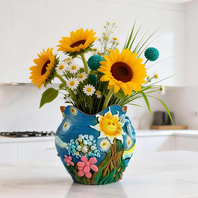 Sunflower Starry Sky Plant Pots-Cute Unique Flower Pots with Drainage Hole, Resin Planters for Indoor Outdoor Succulent Planter, Plant Gifts for Mother's Day, Birthday, Christmas(Colours)