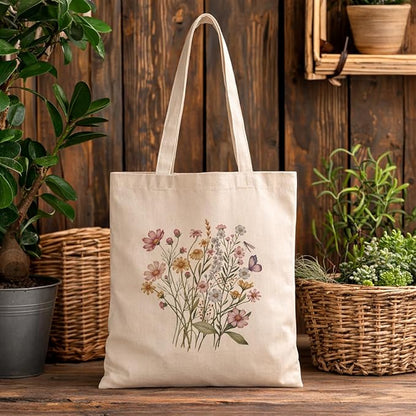 Floral Canvas Tote, Women Weekend Bags, Reusable Grocery Canvas Bag, Large Two Sided Printing Tote Bags
