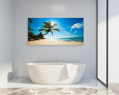 Muolunna ARX0698 Large Canvas Wall Art Summer Ocean Waves Prints Coconut Trees Beach Seascape Painting Hawaii Sea Nature Pictures Stretched and Framed for Living Room Home Office Wall Decor