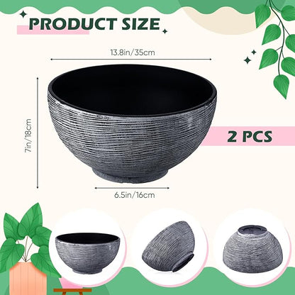 2 Pcs 13.8 Inch Lotus Bowl Planter Large Water Lily Pots Succulent Hydroponic Bowl Pot Flower Planting Pot for Outdoor Indoor Plant Mini Fish Pond No Drainage Hole(Gray)