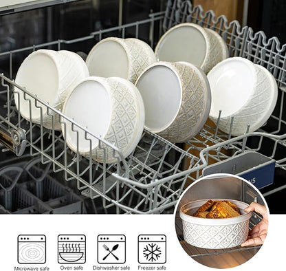 28 Oz Ceramic Bowls Set with Lids Oven Safe, Airtight Food Storage Containers Set of 4, Serving Bowls with Lids for Kitchen, Camping, Office Lunch, Breakfast, Charcuterie Bowls, Meal Prep Containers