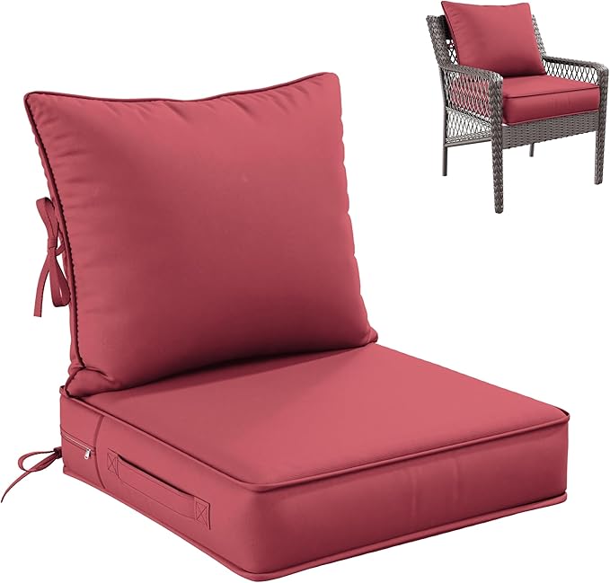 Premium Outdoor Seat Cushion Chair Cushions for Patio Furniture 19 L X 19 W X 4 H Waterproof & Fade Resistant Deep Seat and Backrest Cushion Set with Removable Covers for Chair, Sofa