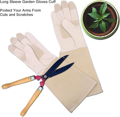 HLDD HANDLANDY Long Gardening Gloves for Women Men - Leather Rose Pruning Gloves Thorn Proof - Breathable Working Glove