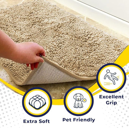 Muddy Mat® | Super Water Absorbent Door Mat Indoor, Microfiber Quick Dry Chenille Entryway Rug, Slip Resistant Front Door Mat, Indoor Mats for Entryway, Machine Washable Pet Rug, Beige XXL 60"X48"