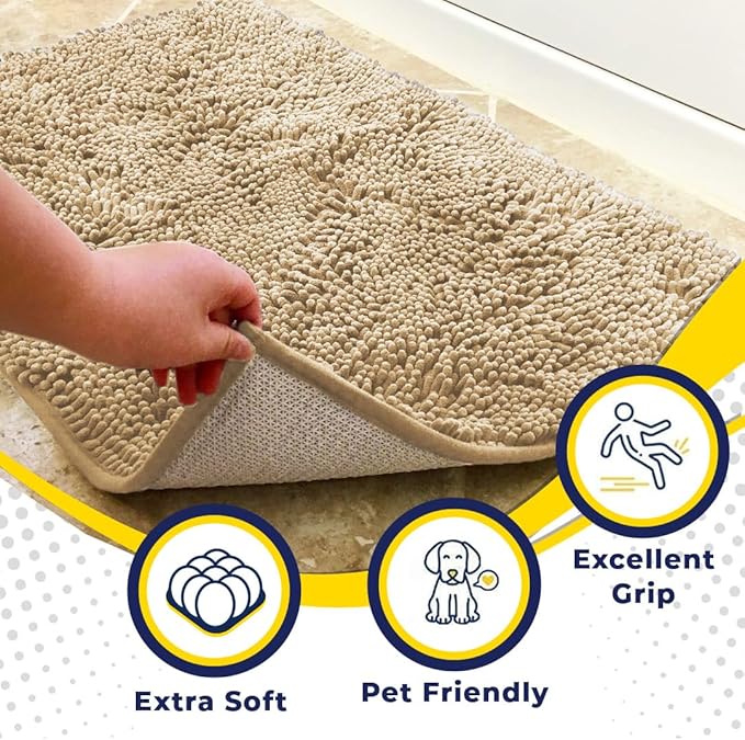 Muddy Mat® | Super Water Absorbent Door Mat Indoor, Microfiber Quick Dry Chenille Entryway Rug, Slip Resistant Front Door Mat, Indoor Mats for Entryway, Machine Washable Pet Rug, Beige 30"x19"