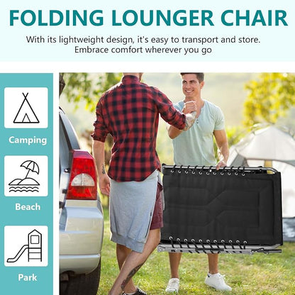Portable Foldable Sun Tanning Chair, Heavy Duty Adjustable Folding Laying Out Chairs for Tanning, Beach Lounge Chairs for Adults for Outdoor Sunbathing Patio Pool Lawn Camping Deck (Black)