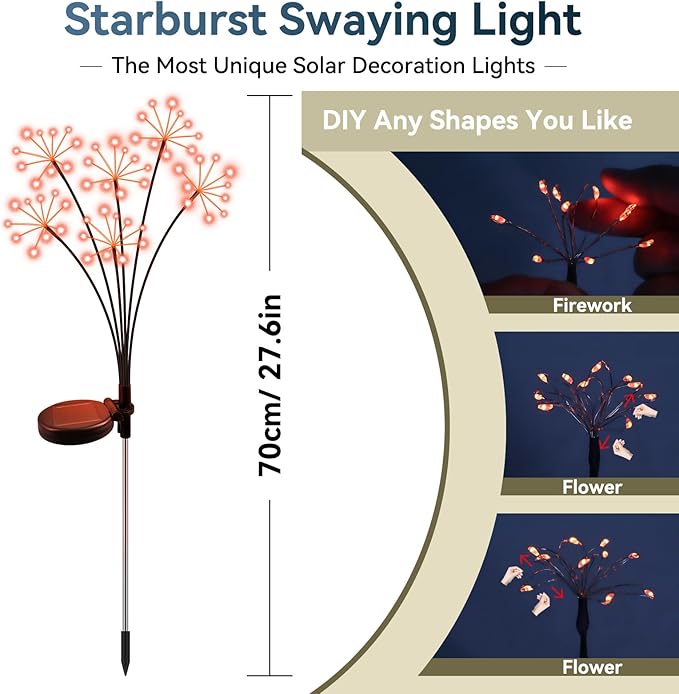 Slyuexu Solar Garden Lights 2 Pack Waterproof Swaying Starburst Light Solar Outdoor Lights for Yard Patio Walkway Pathway Party Wedding Decoration, Unique Gifts for Women, Orange