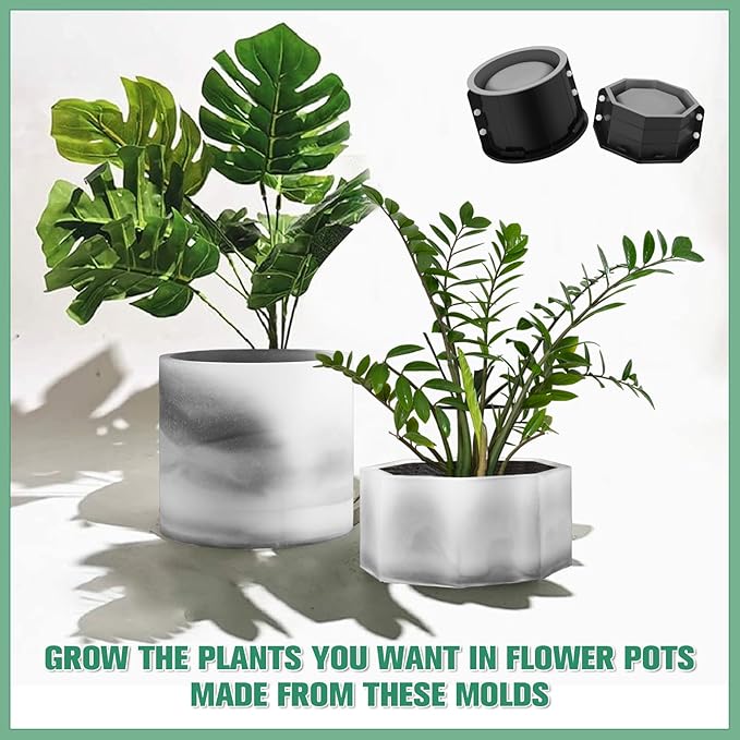 Gisafai 2 Pack Silicone Concrete Planter Mold Large Concrete Planter Mold Round and Octagonal Flower Pot Making for DIY Homemade Succulent
