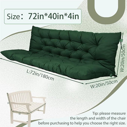 2/3 Seater Swing Replacement Cushion, Waterproof Porch Swing Cushions with Backrest, Thickened Bench Cushions for Outdoor Furniture, for Outdoor Patio Swing (Dark Green, 71 * 40in)