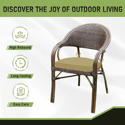 Basic Beyond Outdoor Chair Cushions Set of 4, Outdoor Cushions for Patio Furniture, Water Resistant Patio Chair Cushions with 2 Ties, 17x16x2, Khaki