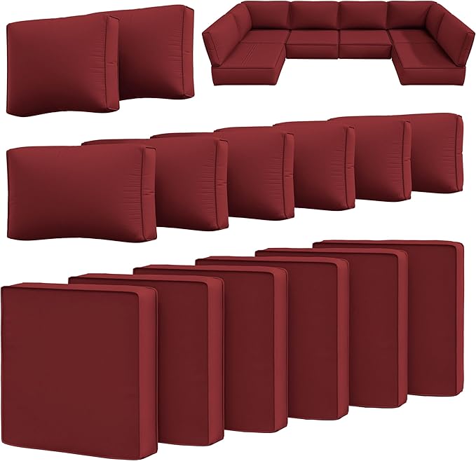 14 Pcs Outdoor Cushion Slipcovers Outdoor Patio Cushion Covers Replacement Waterproof with Zipper for Outdoor Furniture, Patio Sofa Couch 3 Sizes, Covers Only