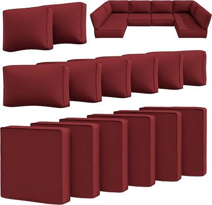 14 Pcs Outdoor Cushion Slipcovers Outdoor Patio Cushion Covers Replacement Waterproof with Zipper for Outdoor Furniture, Patio Sofa Couch 3 Sizes, Covers Only
