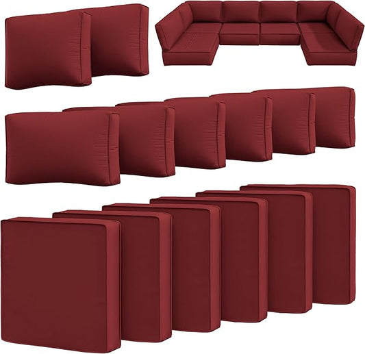 14 Pcs Outdoor Cushion Slipcovers Outdoor Patio Cushion Covers Replacement Waterproof with Zipper for Outdoor Furniture, Patio Sofa Couch 3 Sizes, Covers Only