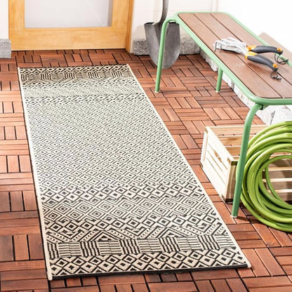 SAFAVIEH Washable Rug Outdoor Courtyard Collection - 2'3" x 10' Runner, Beige & Black, Non-Shedding & Easy Cleaning, Ideal for Patio, Entryway, Mudroom, Hallway, Kitchen (CY6235-25612)