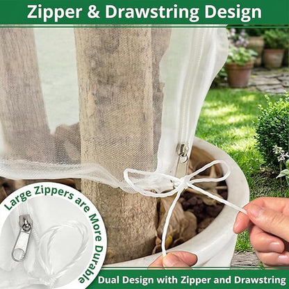 OZMI Bird Netting for Garden, 4 x 4 FT Blueberry Bush Netting Cover with Zipper, Garden Netting for Gardening, Drawstring Reusable Mesh Plant Protector for Shrubs Bush Fruit Tree Potted (2 Pack)
