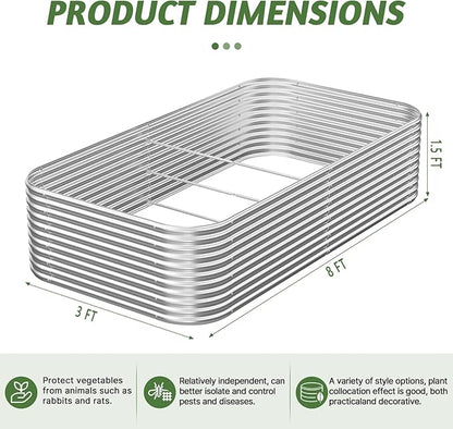 2 Pack Tall 8FT Raised Beds for Gardening, Corrugated Galvanized Steel Raised Garden Bed, Outdoor Metal Above Ground Garden Bed for Vegetables and Flowers-8x3x1.5FT