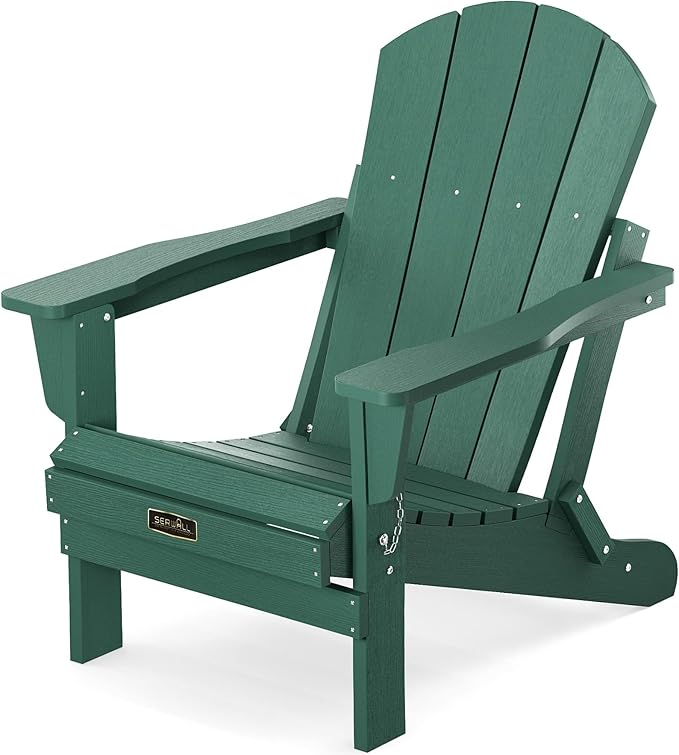 SERWALL Folding Adirondack Chair Outdoor Adirondack Chairs Weather Resistant Patio Chair Weather Resistant for Patio Deck Garden, Backyard Deck, Fire Pit - Green