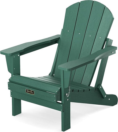 SERWALL Folding Adirondack Chair Outdoor Adirondack Chairs Weather Resistant Patio Chair Weather Resistant for Patio Deck Garden, Backyard Deck, Fire Pit - Green