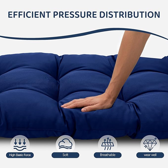 3 Pcs Wicker Chair Cushions Patio Loveseat Chaise Cushion Set - 1200D 47x19*4 Inch Waterproof Wicker Bench Cushions with 2 19x19x4 Inch Chair Cushions for Garden Porch Wicker Patio Furniture(Navy)