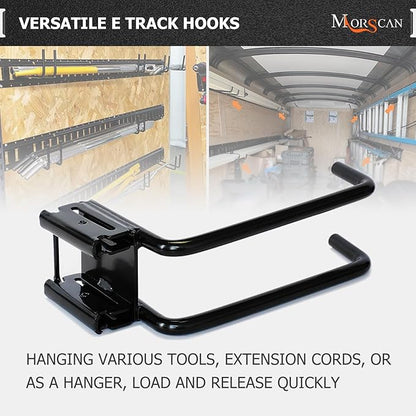 4-Pack E-Track Double Fitting J-Hooks, 2" Wide & 6" Deep Stable E Track Double J Hooks with Dual Fittings, Heavy Duty Shovel Hanger for Trailers, Trucks, Garden Tools Organizers Storage