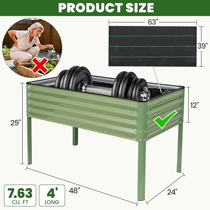 G GOOD GAIN Elevated Raised Garden Bed 2' x 4'- Galvanized Metal Planter Boxes with Legs & Drainage Holes, Outdoor Raised Bed for Backyard/Patio/Balcony for Vegetables, Flowers, Herbs, Green