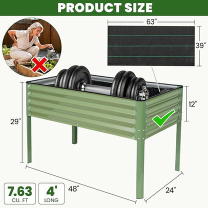 G GOOD GAIN Elevated Raised Garden Bed 2' x 4'- Galvanized Metal Planter Boxes with Legs & Drainage Holes, Outdoor Raised Bed for Backyard/Patio/Balcony for Vegetables, Flowers, Herbs, Green