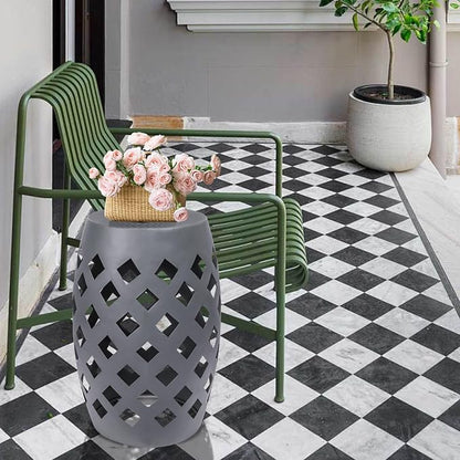 Vipush Outdoor Lace Cut Iron Side Table, Patio Garden Stool Coffee End Table Nightstand for Small Spaces, Living Room, Front Porch, Poolside, Gray
